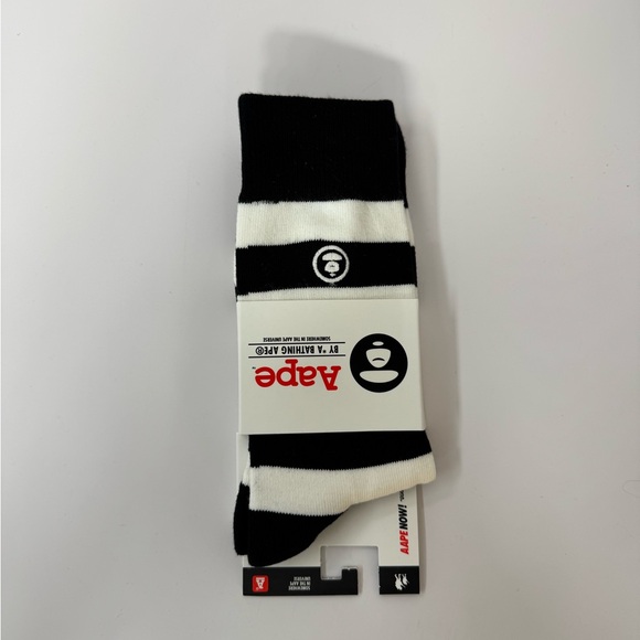 Bape Black and White Athletic Socks Crew Length - Picture 1 of 2